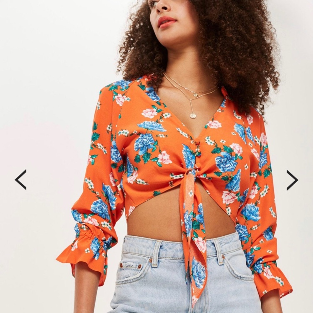 Floral Tie Plunge Crop Blouse